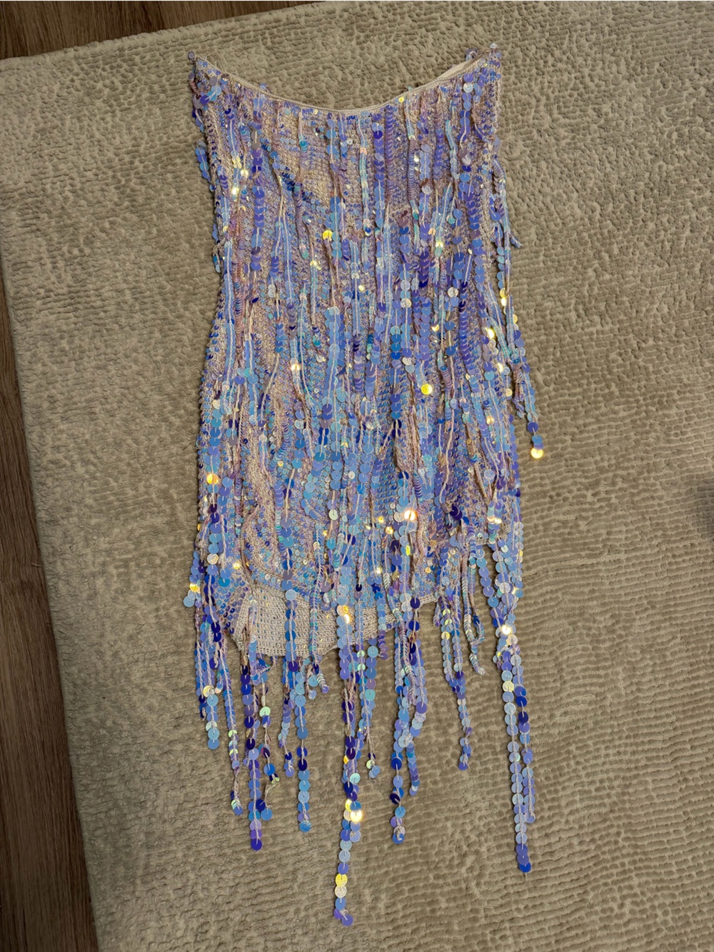 Iridescent Blue Sequin fringe retrofete dress. Only worn once